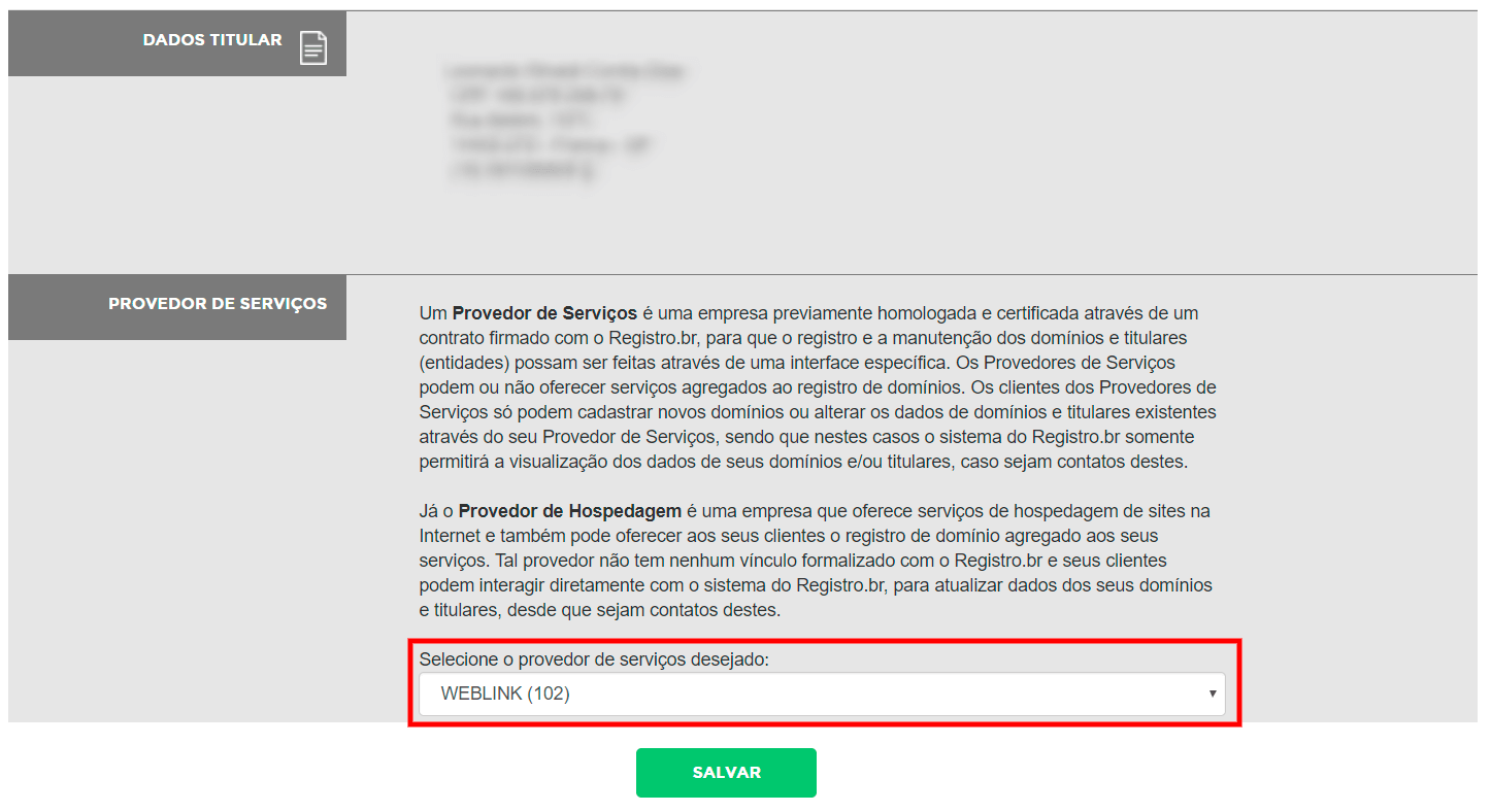 Alteração de Provedor Registro.br